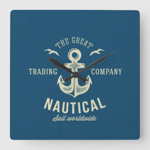 Retro nautischlogo quadratische wanduhr
