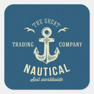 Retro nautischlogo quadratischer aufkleber