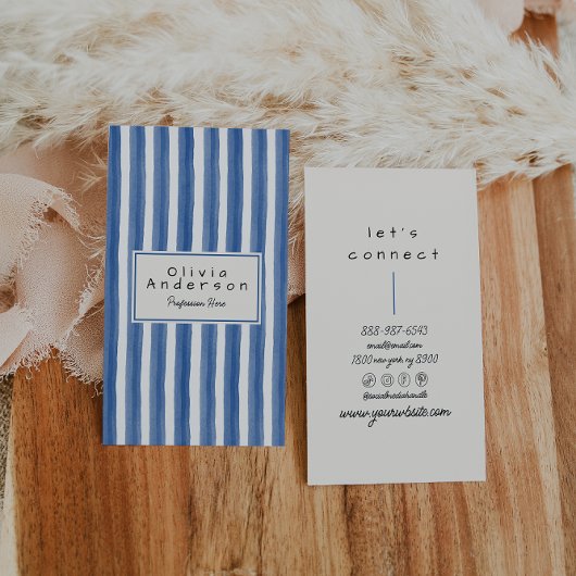 Retro Navy Aquamarine Hand Stripes Boho Visitenkarte