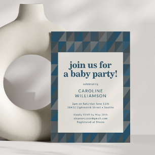 Retro-Navy-Blau-Grau-Geometrisches Babyshower Einladung