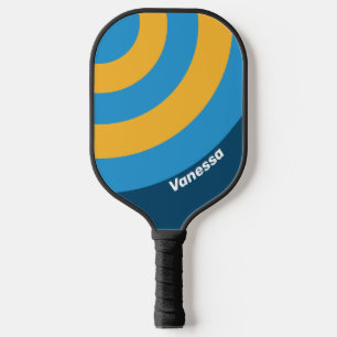 Retro Navy Blau Kreis Streifen mit Namen Pickleball Schläger