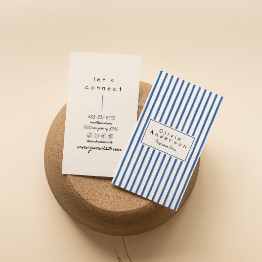 Retro Navy Blauer Handgezeichnete Streifen Boho Ei Visitenkarte