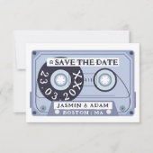 Retro Navy Blue Cassette Tape Hochzeit Save The Date (Vorderseite)