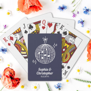 Retro Navy Blue Disco Ball Hochzeit Personalisiert Spielkarten