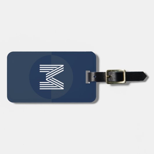 Retro Navy Blue Geometric Modern Monogram Gepäckanhänger (Vorderseite horizontal)