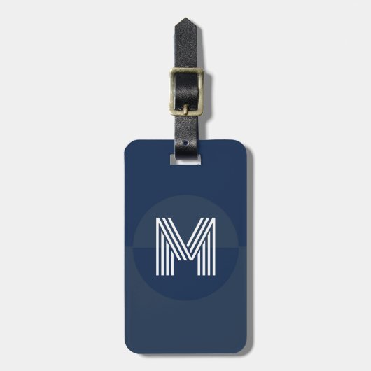 Retro Navy Blue Geometric Modern Monogram Gepäckanhänger (Vorderseite vertikal)