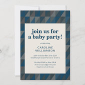 Retro Navy Blue Gray Geometric Baby Dusche Einladung (Vorderseite)