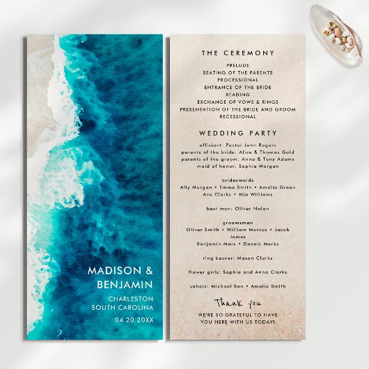 Retro Navy Blue Ocean Beach Sand Hochzeit Programm
