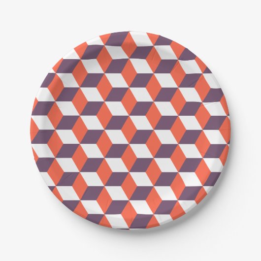 Retro Navy Blue Red Cube Modernes geometrisches Mu Pappteller (Vorderseite)