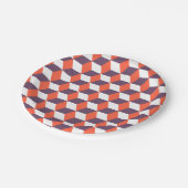 Retro Navy Blue Red Cube Modernes geometrisches Mu Pappteller (Schrägansicht)