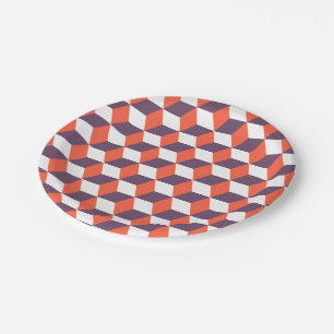 Retro Navy Blue Red Cube Modernes geometrisches Mu Pappteller