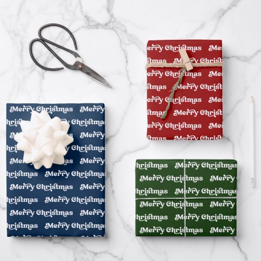 Retro Navy Blue, Red Green & White Frohe Weihnacht Geschenkpapier Set (Vorderseite)
