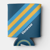 Retro Navy Blue Stripes with Name Dosenkühler (Vorderseite)