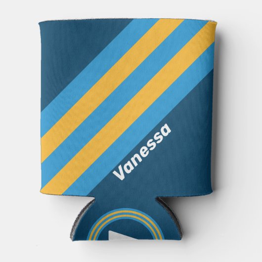 Retro Navy Blue Stripes with Name Dosenkühler (Vorderseite)