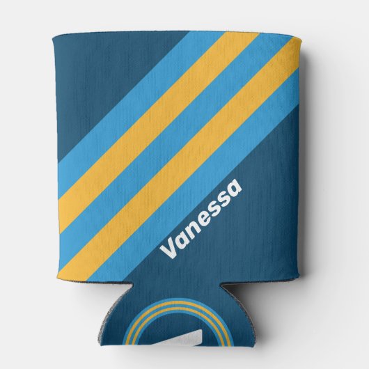 Retro Navy Blue Stripes with Name Dosenkühler (Rückseite)