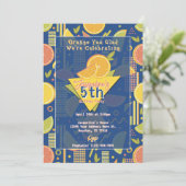 Retro Navy Blue Summer Citrus Fruit Birthday Einladung (Stehend Vorderseite)