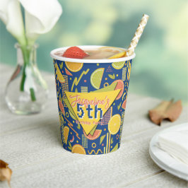 Retro Navy Blue Summer Citrus Fruit Birthday Pappbecher