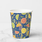 Retro Navy Blue Summer Citrus Fruit Birthday Pappbecher (Rückseite)
