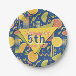 Retro Navy Blue Summer Citrus Fruit Birthday Pappteller