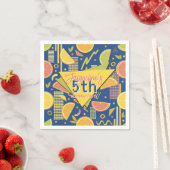 Retro Navy Blue Summer Citrus Fruit Birthday Serviette (Beispiel)
