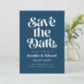 Retro Navy Blue Wedding Save The Date (Stehend Vorderseite)