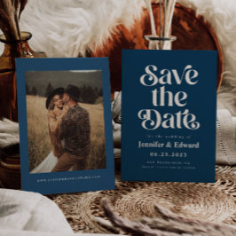 Retro Navy Blue Wedding Save The Date