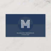 Retro Navy Blue White Geometric Modern Monogram Visitenkarte (Vorderseite)