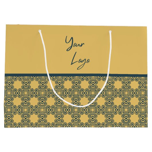 Retro Navy Brown Muster Custom Business Logo Große Geschenktüte (Rückseite)