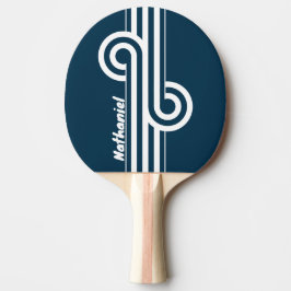 Retro Navy Doppelstreifen-Schleife mit Namen Tischtennis Schläger