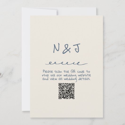 Retro Navy Hand Drawn geschrieben QR Code Hochzeit Einladung (Rückseite)