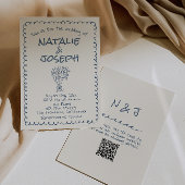Retro Navy Hand Drawn geschrieben QR Code Hochzeit Einladung