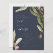RETRO NAVY OLIVE FOLIAGE POST WEDING BRUNH EINLADU DANKESKARTE (Vorderseite)