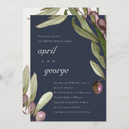 RETRO NAVY OLIVE FOLIAGE POST WEDING BRUNH EINLADU DANKESKARTE