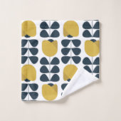 Retro Navy und Yellow Floral Muster Badhandtuch Set (Waschlappen)