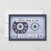 Retro-Navyblau-Kassette Save The Date (Rückseite)