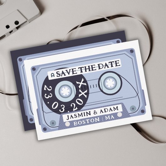 Retro-Navyblau-Kassette Save The Date
