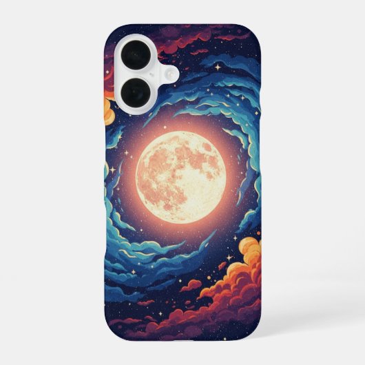Retro-Nebel-Mond iPhone 16 Hülle (Rückseite)