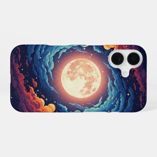 Retro Nebula Moon iPhone 16 Hülle (Rückseite (Horizontal))