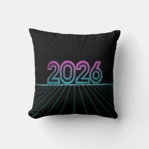 Retro-Neon-2026-Schild mit Vaporwave-Rosa und Cyan Kissen
