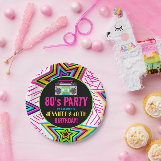 Retro Neon 80er Birthday Party Pappteller (Party)