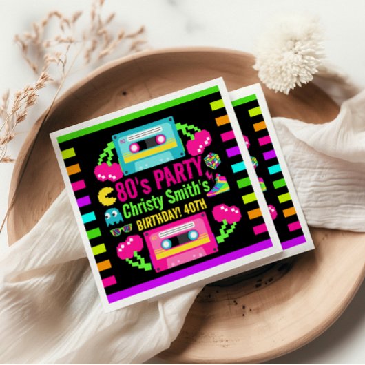 Retro Neon 80er Birthday Party Serviette