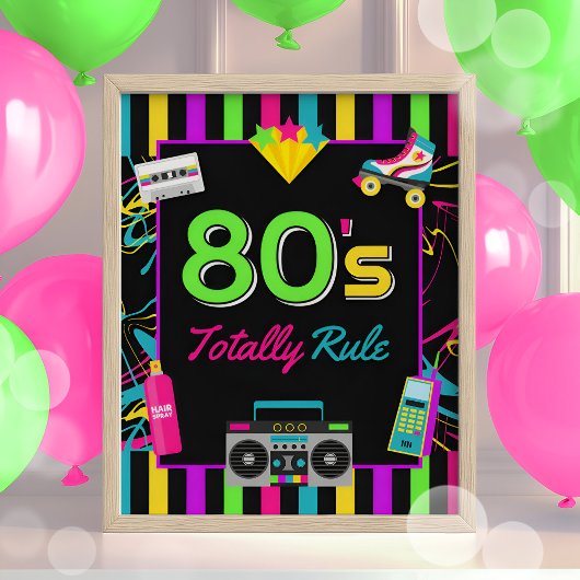 Retro Neon 80er Totally Rule Party Signature Poster
