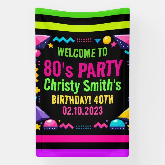 Retro Neon 80s Birthday Adult Party Banner (Vertikal)