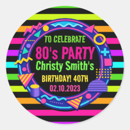 Retro Neon 80s Birthday adult Party Runder Aufkleber