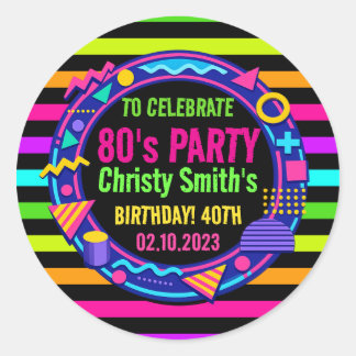 Retro Neon 80s Birthday adult Party Runder Aufkleber