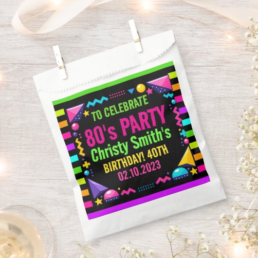 Retro Neon 80s Birthday Party Geschenktütchen (Ausgeschnitten)
