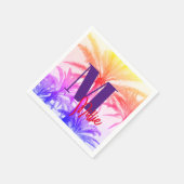 Retro Neon 80's Tropical Palm Tree Paper benutzerd Serviette (Ecke)