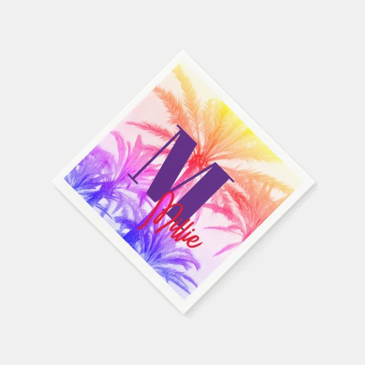 Retro Neon 80's Tropical Palm Tree Paper benutzerd Serviette (Ecke)