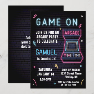 Retro Neon Arcade Spiel Geburtstagsparty, jedes Al Einladung