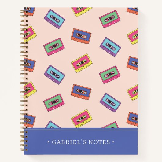Retro Neon Audio Kassettenband | Name hinzufügen Notizblock (Vorderseite)